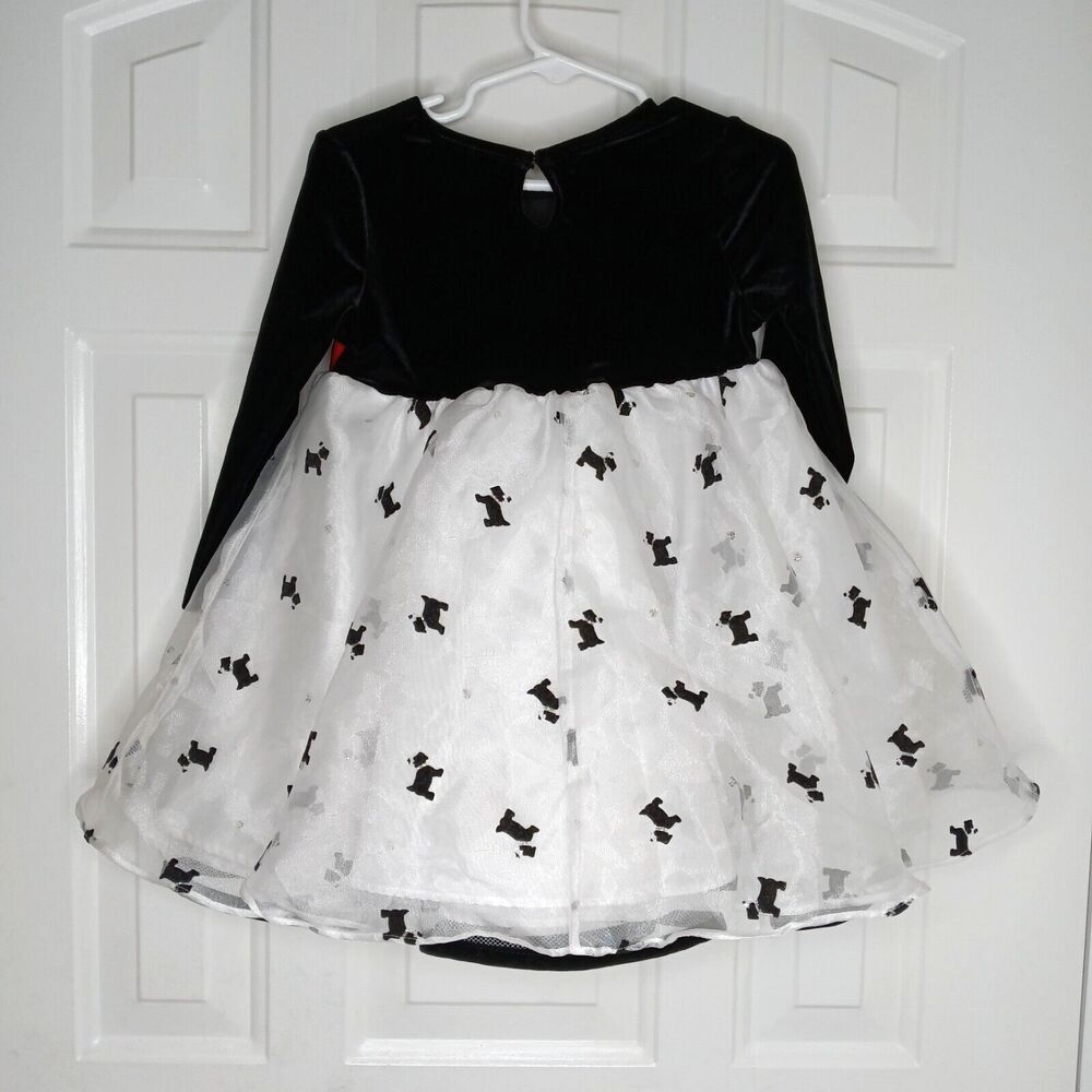 Bonnie Jean 2T Fluffy Ruffled Flared Black & White Velvet Holiday Poodle Dress - Picture 4 of 7